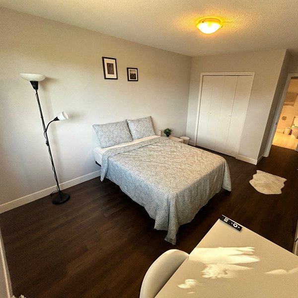 Modern bedroom with workspace